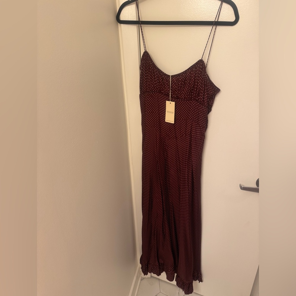 NWT! Doen Rosaria gathered polka-dot silk-blend midi dress - L - Picture 4 of 11